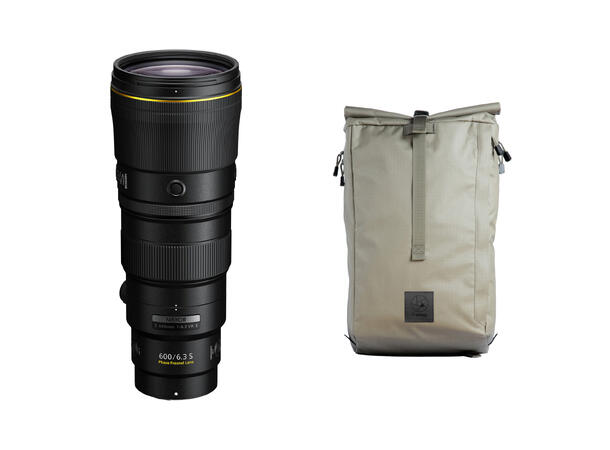 Nikon Z 600mm f/6.3 VR S + F-STOP sekk Lettvekts stortele for Z-kamera. 