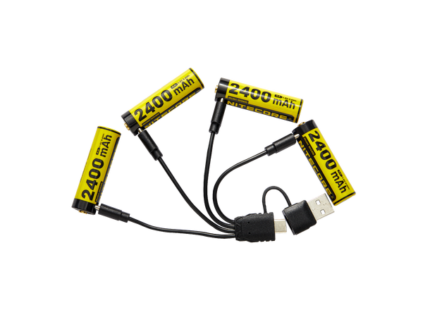 Nitecore 4x AA 1.5V USB-C oppladbare Lades m/ USB-C. 4 stk 1.5V AA. 