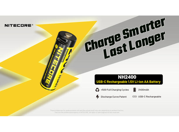 Nitecore 4x AA 1.5V USB-C oppladbare Lades m/ USB-C. 4 stk 1.5V AA. 