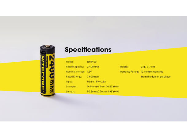 Nitecore 4x AA 1.5V USB-C oppladbare Lades m/ USB-C. 4 stk 1.5V AA. 