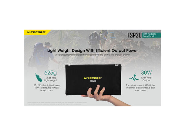 Nitecore FSP30 30W Brettbart Solpanel 30W, 1x USB-C, 2xUSB-A, kompakt 
