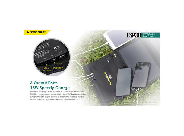 Nitecore FSP30 30W Brettbart Solpanel 30W, 1x USB-C, 2xUSB-A, kompakt 