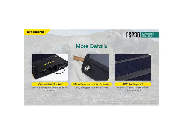 Nitecore FSP30 30W Brettbart Solpanel 30W, 1x USB-C, 2xUSB-A, kompakt 