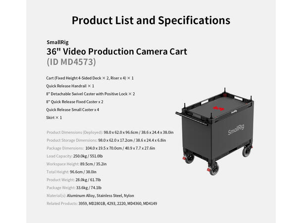 SmallRig 4573 36" Lightweight Videocart En mobil arbeidsstasjon i proffklassen 