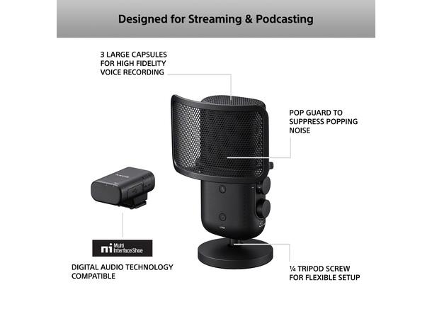 Sony ECM-S1 trådløst mikrofonsystem For strømming og podkastproduksjon 