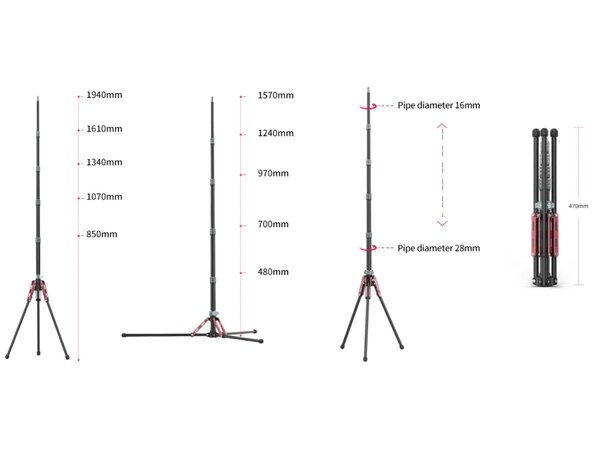 Ulanzi MT-49 Kompakt Karbon Lysstativ Karbonfiber, 0.79kg, 194cm 