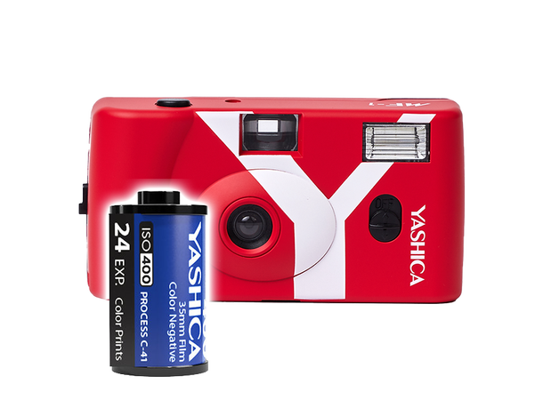 Yashica MF-1 Snapshot 35mm inkl. film Rød. Analogt kamera for 135-film 