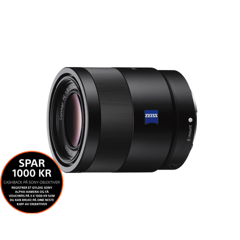 Sony FE 55mm f/1.8 ZA Sonnar T* Lyssterkt normalobjektivl, E-fatning