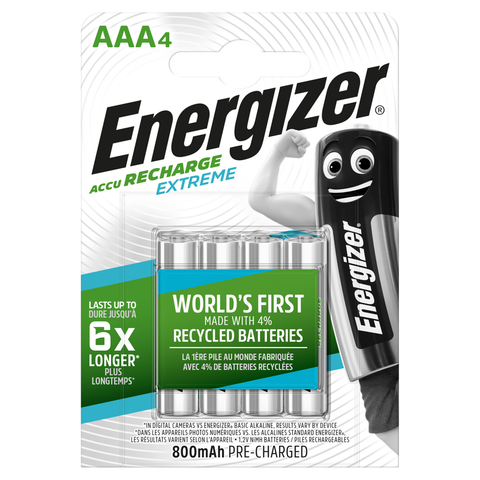 Energizer Extreme Recharge AAA Oppladbare batterier 800mAh, 4pk