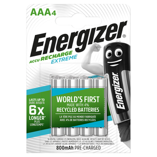 Energizer Extreme Recharge AAA Oppladbare batterier 800mAh, 4pk
