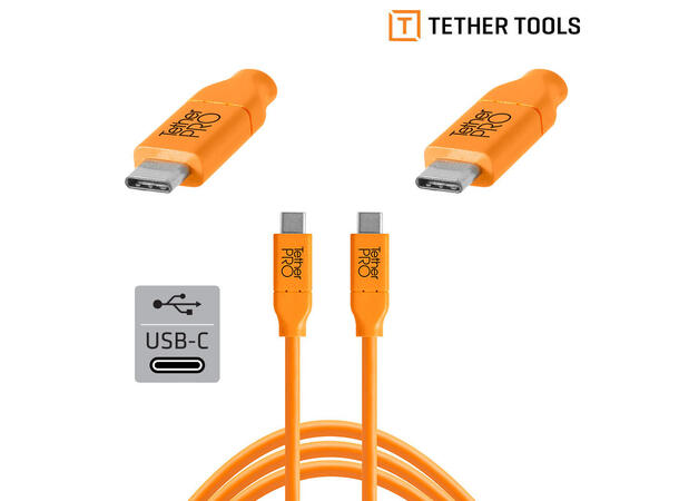Tetherpro USB-C til USB-C Hi-vis Oransje 4.6m
