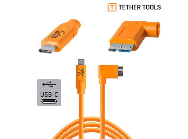 TetherPro USB-C 3.0 Male to Micro-B Right angle Oransje 4.6m