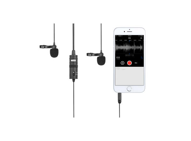 Boya Mikrofon BY-M1DM Lavalier Dual Dobbel myggmikrofon, 3,5mm 4m 