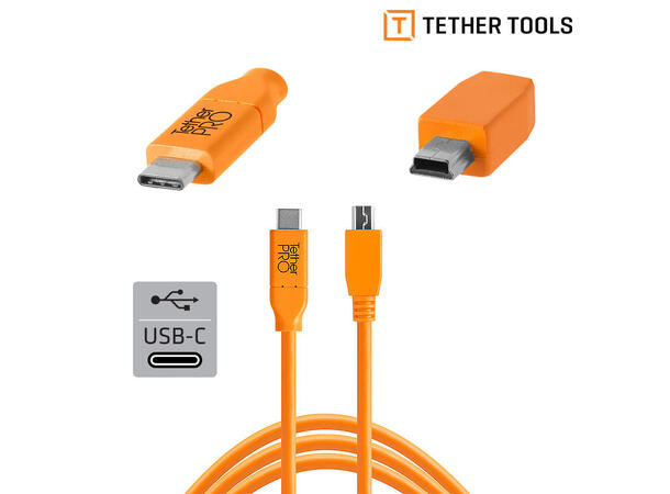 TetherPro USB-C to 2.0 Mini-B 5- Pin 4.6m orange