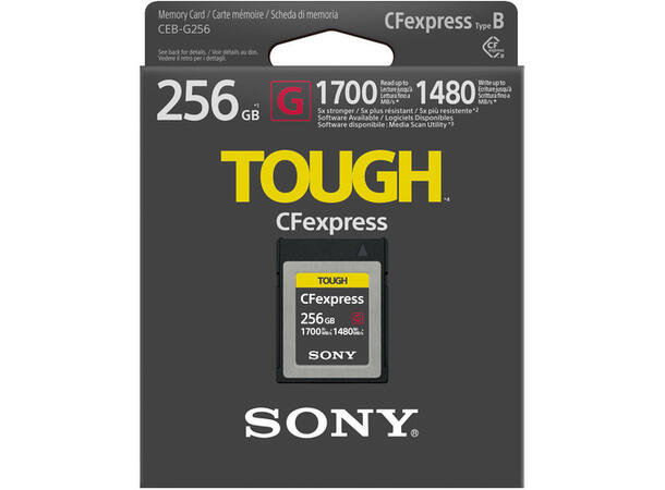 Sony CFexpress Type B 256 GB Les 1700 MB/s, Skriv 1480 MB/s 