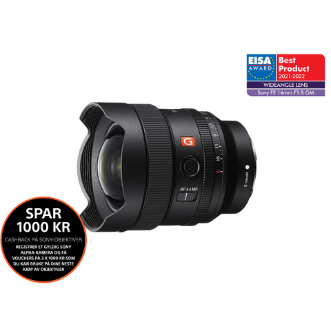 Sony FE 14mm f/1.8 GM Fullformat,Vidvinkel, E-fatning