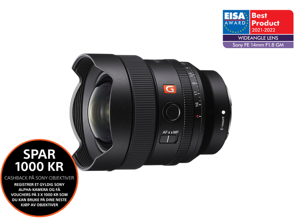 Sony FE 14mm f/1.8 GM Fullformat,Vidvinkel, E-fatning 