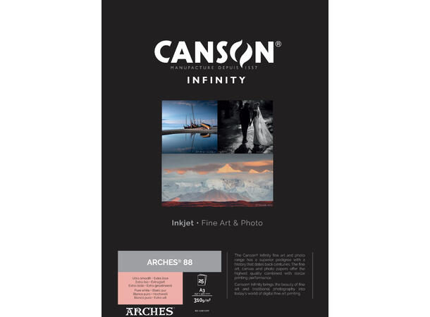 Canson Arches® 88 Rag (Pure White) A3 Eksklusivt kunstpapir, 25 ark 