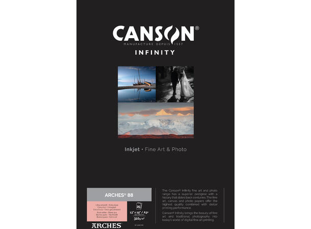 Canson Arches 88 Rag A3+ 25 ark (Pure White), 310gsm 